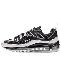 (GS) Nike Air Max 98 'Black Silver' BV4872-001 (SNKR) Black Low-top Sneakers For Sports Events, Sporty Nike Air Max For Outdoor, Black Nike Air Max Low-top For Light Sports, Functional Black Nike Air Max With Round Toe, Black Low-top Nike Air Max For Sports, Black Dynamic Nike Air Max, Nike Air Max Black With Air Cushioning, Black Nike Air Max For Outdoor, Black Nike Air Max Low-top For Outdoor