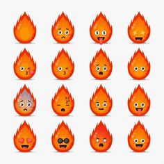 a set of fire emoticions with different facial expressions