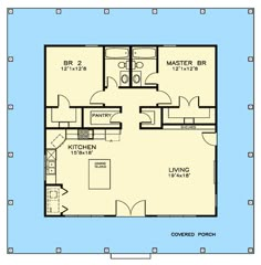 the floor plan for a two bedroom apartment with an attached kitchen and living room area