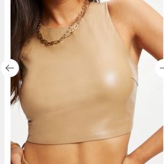 Brand New With Tags Buttery Soft Faux Leather Zipper Back Cropped Tank Size 2 (Medium) Color-Warm Caramel (003) (Taupe) Glct070 Retail- $89.00 Measurements (Lying Flat) Pit To Pit-17” Across Length- 16” (Top Of Shoulder Down) Sparkle Crop Top, Material Crop Top, Faux Leather Outfits, Urban Outfitters Style, Leggings And Heels, Faux Leather Midi Skirt, Leather Bodysuit, Leather Crop Top, Faux Leather Dress