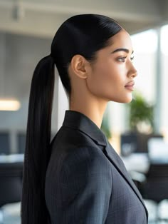 Sleeked Back Hairstyle, Low Sleek Ponytail, Sleek Back Ponytail, Professional Hairstyles For Work, Sleek Low Ponytail, Straight Ponytail Hairstyles, Summer Ponytail, Sleek Straight Hair, Low Ponytail Hairstyles