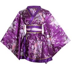 PRICES MAY VARY. !!!Please Use The Size Chart Image on the Left. Do not use Amazon's "Size Chart" link.!!!! -Features: Short Style kimono robe in bright color with Peony pattern, elegant and pretty. simple to wear.Top is separated from the skirt.Wide belt and large bow.Blue string adorns the waist.Collars and hemlines are decorated with white lace.If the v-neck is deep, a black cloth covers the front chest.No embarrassment. -Material： Made of 100% Polyester. light weight and airy and satin soft Kimono Dress Traditional, Short Kimono Dress, Witch Fancy Dress, Kimono Traditional, Short Skirts Outfits, Kimono Outfit, Satin Kimono, Traditional Kimono, Short Kimono