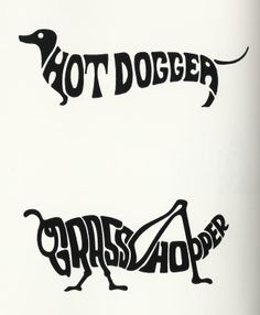 two black and white drawings of dogs with the words hotdoger on them, one is