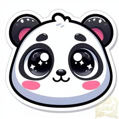 a sticker with a panda face on it's head and two big eyes