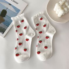 🍓🧦 Strawberry Print Cotton Socks: Sweet and Playful 🧦🍓 Elevate your sock game with our Strawberry Print Cotton Socks. These socks add a touch of sweetness and whimsy to your style. 🍓 Delightful Strawberries: These cotton socks feature adorable strawberry prints that bring a touch of fruity charm to your outfit. Perfect for those who love all things sweet and playful. (´∩｡• ᵕ •｡∩`) 🦋 Comfortable and Stylish: Not only are these socks visually delightful, but they are also comfortable to wear Cool Socks Aesthetic, Cute Socks Aesthetic, Strawberry Prints, Strawberry Socks, Coquette Strawberry, Aesthetic Socks, Pretty Socks, Socks Aesthetic, Cottagecore Dark Academia