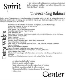 a poster with the words spirit, transcending balance and other things in it