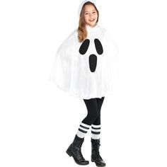 Your little ones are ready to head out for an evening of Halloween fun in no time in the classic Ghost Poncho for children. The poncho features an applique howling ghost face and will make for a comfortable costume all night long this Halloween; Leggings, socks, shoes are not included. This poncho is one size fits most so you can shop without worries. | The Holiday Aisle® Ghost Poncho Costume For Kids, One Size, Pullover Tunic w / Attached Hood 1.0 H x 12.0 W x 17.0 D in black / brown / in White Diy Ghost Costume, Ghost Costume Kids, Poncho Costume, Diy Ghost, Quick Costumes, First Halloween Costumes, White Poncho, Ghost Diy, Halloween Idea