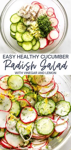 two plates filled with cucumber and radish salad