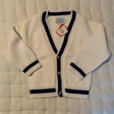 I Bought This Adorable Toddler Varsity Sweater In The Early 90s For My Future Baby Boy. That Baby Is Now 12 And The Season / Size Was Wrong For Him To Wear This. I Hate To Let It Go But It’s (Past) Time. Hoping Another Preppy Toddler Can Enjoy It. (Or At Least His Mom For Pictures) Sz 3t New With Tags No Pets No Smoke White Winter Sweater For School, White Winter Cardigan For School, Retro White Tops For Playtime, White Cotton School Sweater, White Long Sleeve Cardigan For Playtime, Vintage White Top For School, White Winter Playwear For Babies, Casual Cotton Cardigan For Playtime, Cute White Sweater For Playtime