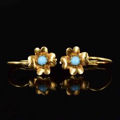 Antique 18K Gold Dormeuse Persian Turquoise Earrings