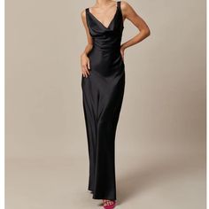 Nwt Black Cowl Neck Sheath Satin Maxi Dress Details: - Cowl Neck - Maxi & Ankle Length - Satin - Slim Fit - No Stretch Terrence Loves You, Costume Noir, Tailored Clothes, Black Silk Dress, Black Satin Dress, Cowl Neck Dress, Satin Maxi, Satin Maxi Dress, Dress Satin