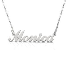 This is a lovely .925 sterling silver nameplate necklace features rounded script curves to emphasize your beautiful name.- Plating in 14K yellow gold is available for a luxurious finish.- Made to order. Hand cut for you.- .925 Sterling Silver. This necklace (chain + pendant) weights approximately 5 grams.- Approximate pendant dimensions: H 10mm x W 40mm. Width is based on pictured sample. Width will vary depending of the name.- Depending on the name, the dimensions will change somewhat from the Sterling Silver Nameplate Necklace, Silver Nameplate Necklace, Nameplate Necklace Silver, Beautiful Name, Book Promotion, Name Pendant, Bangles Making, Nameplate Necklace, Personalized Pendant