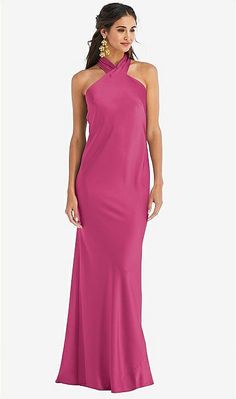 Draped Twist Halter Tie-back Trumpet Bridesmaid Dress In Tea Rose | The Dessy Group Elegant One Shoulder Maxi Dress With Satin Finish, Silk Halter Neck Prom Gown, Full-length Maxi Dress With Bias Cut For Gala, Bias Cut Maxi Length Halter Dress For Party, Silk Halter Maxi Dress For Wedding, Satin Halter Dress With Bias Cut For Evening, Satin Maxi Halter Dress For Gala, Full-length Bias Cut Maxi Dress For Gala, Silk Floor-length Halter Dress For Wedding