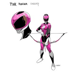 the pink ranger is ready for action with his bow and arrow to be held back