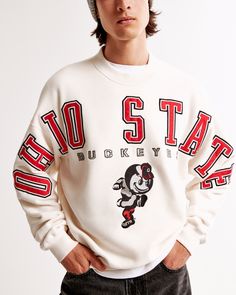 Men's Essential Crew Sweatshirt | Men's Tops | Abercrombie.com Men’s Sweatshirts, University Merch, Clothing Projects, Navy Boys, The Ohio State University, Classic Sweatshirt, Outfit Inspired, Boys Fleece, College Sweatshirt