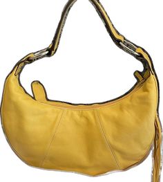 Elegant Yellow Hobo Bag For Daily Use, Elegant Yellow Hobo Bag For Everyday, Elegant Yellow Hobo Tote Bag, Elegant Yellow Hobo Bag For Everyday Use, Elegant Yellow Leather Hobo Bag, Leather Satchel With Single Handle For Shopping, Leather Hobo Bag With Single Handle, Elegant Yellow Hobo Shoulder Bag, Elegant Leather Hobo Bag With Single Handle