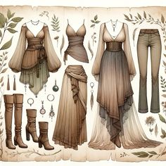 an illustration of women's clothing and accessories on display