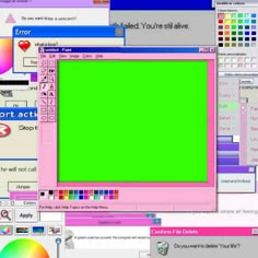 an image of a computer screen with different colors and shapes on it, including the green screen