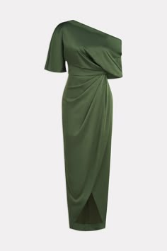 One Shoulder Drape Dress, Theia Couture, Draped Gown, Mob Dress, Faux Wrap Skirt, Drape Gowns, One Shoulder Gown, Asymmetric Neckline, Mob Dresses