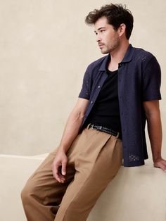 Headlands Open-Knit Polo | Banana Republic Knit Polo Men Outfit, Mens Polo Outfit, Polo Outfit Men, Wardrobe Revamp, Polo Outfit, Knit Polo, Fashion 2024, Mens Style, Men's Knit