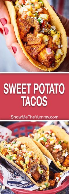 sweet potato tacos with meat and vegetables