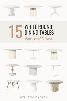 white round dining tables that are all different sizes and shapes with text overlaying the image