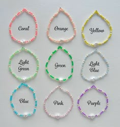 🌸 Comes in coral, orange, yellow, light green, green, light blue, blue, pink, and purple. 🌼 Cute, dainty, and colorful beaded bracelets. 🌸 Using the sizing guide, select the appropriate size for your wrist measurement. Bracelet Small Beads, Small Beaded Bracelets Simple, Small Beads Bracelets Ideas, Bead Friendship Bracelet Ideas, Bracelet Pictures Ideas, Glass Bead Bracelet Patterns Ideas, Seed Bead Bracelets Ideas Color Combos, Tiny Bead Bracelet Ideas, Seed Bead Bracelet Designs