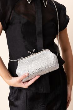 Maud Tassel Clutch - Silver Crystal HANDBAGCLUTCHES ANYA HINDMARCH Crystal Embellished Clutch For Gala, Luxury Silver Cocktail Evening Bag, Luxury Silver Clutch For Cocktail, Luxury Silver Clutch For Cocktail Events, Luxury Silver Cocktail Clutch, Chic Silver Clutch With Silver-tone Hardware, Chic Silver Clutch For Gala, Elegant Silver Clutch For Gala, Event Clutch With Silver-tone Hardware