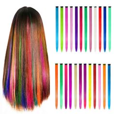 PRICES MAY VARY. 【24Pcs Beautiful Color】 This hair extensions kit contains 24 pieces different charming colors of hairpieces. You can match different colored hairpieces together. You will be the party highlights when you wearing this rainbow color combinations. 【Heat-Resistant Material】 Made of high quality heat-resistant synthetic fiber to 180 degrees Celsius (360 degrees Fahrenheit), silky and soft, very light, no tangles and no shedding. You can decorate it with a straight hair stick or a cur Colored Hair Extensions, Fake Hair, Hair Stick, Blue Peach, Clip In Hair, Wig Accessories, Beauty Lover, Rainbow Color, Hair Curlers