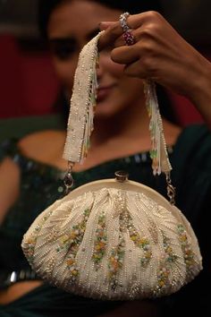 Shop for Lovetobag Nora Soft Pouch With Handle Online at Aza Fashions Embellished Handbags, Embroidered Clutch Bag, Beaded Clutch Bag, Embroidered Clutch, Embellished Bags, Iridescent Crystal, Indian Jewellery Design Earrings, Embroidery Bags, Beaded Clutch