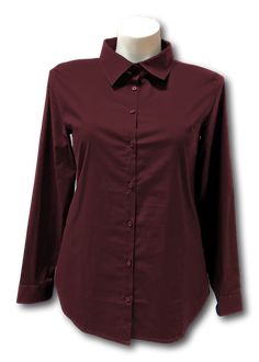 Fitted long sleeved shirt in woven stretch cotton fabric with a collar. Buttons down the front, with french darts allowing volume at the bust without pulling buttons apart. Gently rounded hem. Darted at the bust and down the princess seams in the back. Buttons on the cuff. Machine wash warm, hang dry Stretch Cotton Fabric, Long Sleeved Shirt, Button Up Blouse, Princess Seams, Princess Seam, The Princess, Stretch Cotton, Long Sleeve Shirts, Button Up