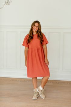 Feel comfortable without sacrificing style in this modest length midi dress that is perfect for the late summer season! The unique textured knit fabric makes the 'Reese' standout, while still maintaining the classic t-shirt dress style. Layer with a sweater for a cozy look, or add a denim jacket for an elevated chic! 93% Polyester, 7% Spandex Unlined Hand Wash Cold Separate Hang or Lay Flat to Dry Do Not Bleach Low Iron If Needed Maternity/Bump Friendly! FINAL SALE: NOT ELIGIBLE FOR RETURN OR EX Spring Ribbed Midi Dress For Daywear, Casual Solid Color Relaxed Fit Midi Dress, Spring Loungewear Solid Color Dresses, Ribbed Midi Dress For Daywear, Casual Solid Ribbed Midi Dress, Ribbed Cotton Midi Dress, Casual Textured Knit Spring Dress, Solid Color Relaxed Fit Midi Dress, Casual Midi Length Loungewear Dress