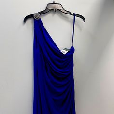 Beautiful Long Evening Dress By Ralph Lauren Formal One Shoulder Dress In Royal Blue, Formal Royal Blue One-shoulder Dress, Royal Blue One-shoulder Evening Dress, Blue Sleeveless Evening Dress For Dinner, Blue Draped Dinner Dress, Blue Draped Dress For Dinner, Blue Draped Cocktail Dress, Elegant Royal Blue Mini Dress For Formal Occasions, One Shoulder Evening Dress