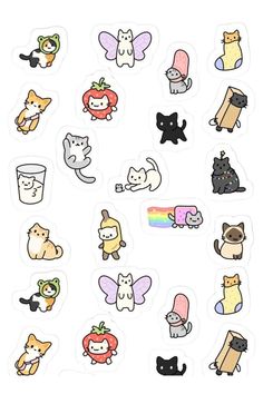 an assortment of stickers with different types of cats and dogs on them, all in various