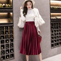 Bumper Summer Sale High Waist Formal Long Maxi Pleated Skirt(Velveted) Size (Cm) Waist Length S 60-80 74 M 64-84 75 L 68-88 76 Xl 72-92 77 Xxl 76-96 78 Red Pleated Bottoms For Winter, High Waist Red Skirt For Winter, Red Pleated Winter Skirt, Red Midi Skirt For Winter, Red Winter Midi Skirt, Long Pleated Skirts, Women Midi Skirt, Street Style Skirt, Velvet Pleated Skirt