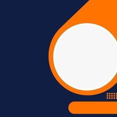 an orange and blue background with a white circle