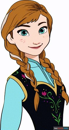 an animated frozen princess with long hair and blue eyes