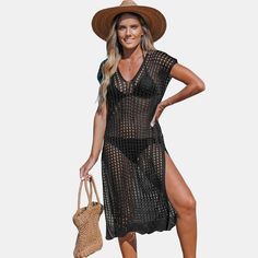 Chase the sun in our Short Sleeve Cut-Out Cover-Up Dress. This short-sleeve beauty features playful cut-outs, making it the perfect piece to throw on over your swimsuit. Embrace the summer vibes and make a fashion statement with this versatile and trendy piece, ensuring you stay cool and comfortable throughout your beach day. Product code: CAA07B3C041GG,CAA07B3C041AA,CAA07B3C041SS/CAA07B3C041DE/CAA07B3C041HH/CAA07B3C041TS Black Stretch Cover-up For Beach Season, Beachy Short Sleeve Poolside Cover-up, Black V-neck Beach Dress For Summer, Black V-neck Beach Dress, Black Beachwear Cover-up For Spring, Black V-neck Beach Dress For Poolside, Stretch V-neck Beach Cover-up, Beachy Black Cover-up For Beach Season, Summer Short Sleeve Cover-up For Beach Party