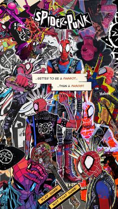 Just a spider punk wallpaper Spider Punk Collage, Grunge Books, Spider Punk Hobie Brown, Punk Spider Man, Spider Man Things, Punk Collage, Multi Verse, Phone Backround, Rick And Morty Image