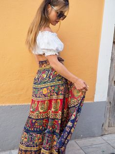 Vintage Indian 1970’s cotton block printed wrap skirt Free size Perfect condition Long Wrap Skirt Outfit, Cotton Skirt Outfit, Wrap Skirt Outfit, Vintage Wrap Skirt, Wrap Around Skirts, Long Cotton Skirt, Clothing Exchange, Long Wrap Skirt, Indian Skirt