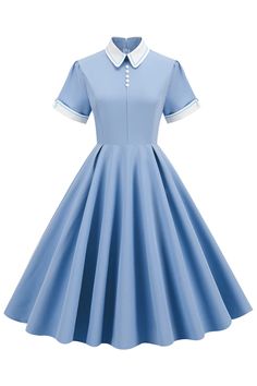 Zapaka Women Blue 50s Dress Short Sleeves Swing Vintage Dress with Pockets – ZAPAKA 1950s Blue Dress, Cute Vintage Dress, Housewife Dress Modern, 80s Casual Dress, 1950s Style A-line Vintage Wedding Dress, Vintage Blue A-line Dress, Dress For Xl Women, Blue Midi Vintage Dress For Party, Elegant Blue Midi Vintage Dress