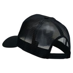 the black trucker hat is shown on a white background