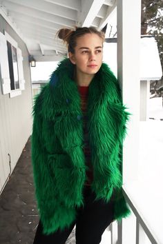 Winter look for bold and stylish 💚 Green vegan fur cropped jacket. Wide lapel collar. Perfect for cold weather. 💯 custom handmade. Green Fur Coat With Faux Fur Trim For Fall, Green Faux Fur Trim Coat For Fall, Winter Green Faux Fur Outerwear, Green Faux Fur Coat With Faux Fur Trim, Green Faux Fur Coat For Fall, Green Faux Fur Outerwear For Fall, Green Faux Fur Outerwear With Long Sleeves, Green Faux Fur Long Sleeve Outerwear, Green Long Sleeve Fur Coat For Winter