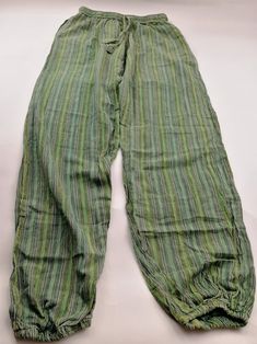 Patchwork UNISEX Cotton Gheri Stripe Trousers VINTAGE Yoga Pant, Handmade in Nepal Xmas Gift - Etsy Green Cotton Hippie Bottoms, Handmade Hippie Bottoms For Festival, Hippie Handmade Festival Bottoms, Green Bohemian Cotton Bottoms, Green Baggy Hippie Bottoms, Handmade Cotton Bottoms For Festival, Handmade Cotton Festival Bottoms, Vintage Cotton Bottoms For Festival, Green Cotton Hippie Pants