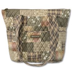 WOODLAND COUNTRY PATCHWORK: An authentic quilted patchwork made from six fabrics in plaids, stripes, solids, and florals. 100% cotton fabrics feature an earthy, rustic palette of taupe, tan, and burgundy. Handbags and wallets are lined with 100% cotton.SIZED JUST RIGHT: At 11" wide, 11” high, and 4" deep, the Stride is a large but lightweight quilted tote bag for women with plenty of room. The straps measure 26.5" long, with an 11" shoulder drop.10 DIFFERENT POCKETS: This multi compartment purse Rustic Palette, Budget Wallet, Cotton Purse, Patchwork Clothing, Quilted Patchwork, Fabric Handbags, Quilted Tote Bags, Fabric Purses, Lightweight Quilt