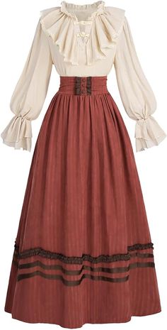 Amazon.com: Nuoqi Victorian Dress for Women 1800s Edwardian Costume 2-Piece Renaissance Blouse Skirt Ball Gowns Red XXL : Clothing, Shoes & Jewelry 1860s Outfits, Women Pirate Costume, Victorian Dress Costume, Ball Gowns Red, Women Pirate, 1800s Dresses, 1800s Clothing, Edwardian Costumes, Victorian Skirt