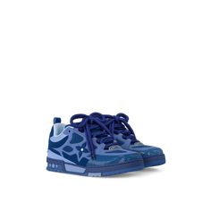 LOUIS VUITTON® - Lv Skate Sneaker - Blue Shoes That Go With Jeans, Cute Designer Shoes, Lv Skate Sneaker, Dark Blue Sneakers, Lv Slippers, Indigo Shoes, Lv Sneakers, Pretty Sneakers, Louis Vuitton Sneakers