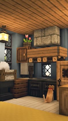 an image of a kitchen that is in minecraft with lots of furniture and decor