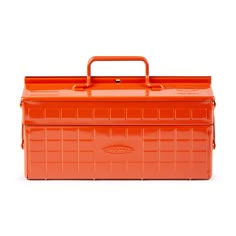 an orange lunch box on a white background