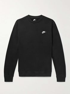 Shop NIKE Sportswear Club Logo-Embroidered Cotton-Blend Tech Fleece Sweatshirt, Explore the latest in-season NIKE collection today on MR PORTER Black Nike Sweatshirt Men, Nike Sweatshirts Black, Nike Crew Neck Sweatshirt, Pul Nike, Nike Crewnecks, Pull Nike, Black Nike Crewneck, Sweaters Nike, Sweat Nike